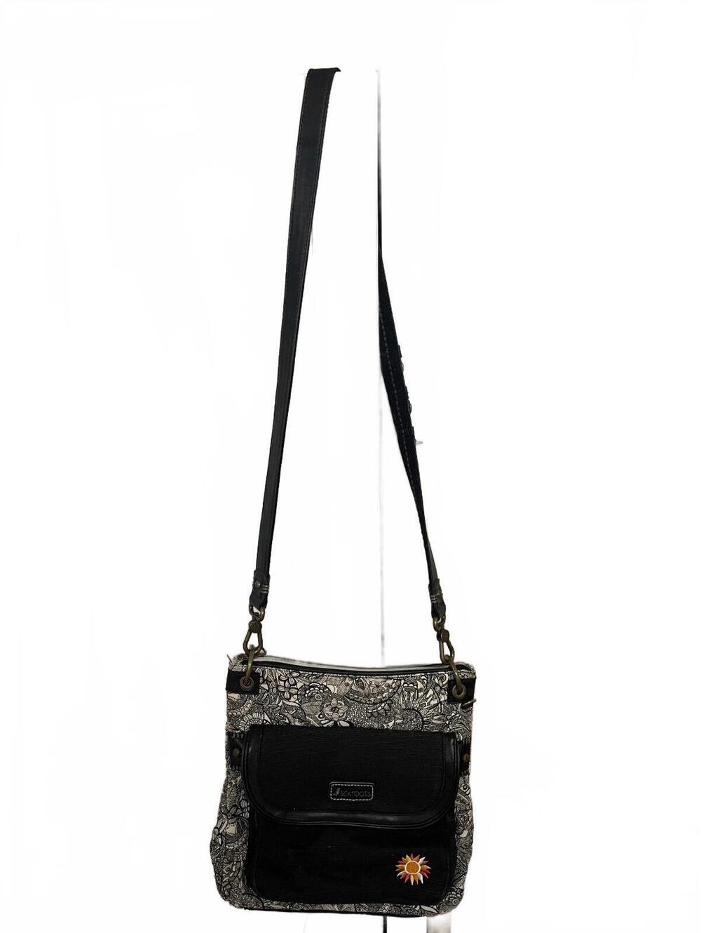 Sakroots Black and White Floral Crossbody Bag with Colorful Tassel Keychain - Picture 9 of 9